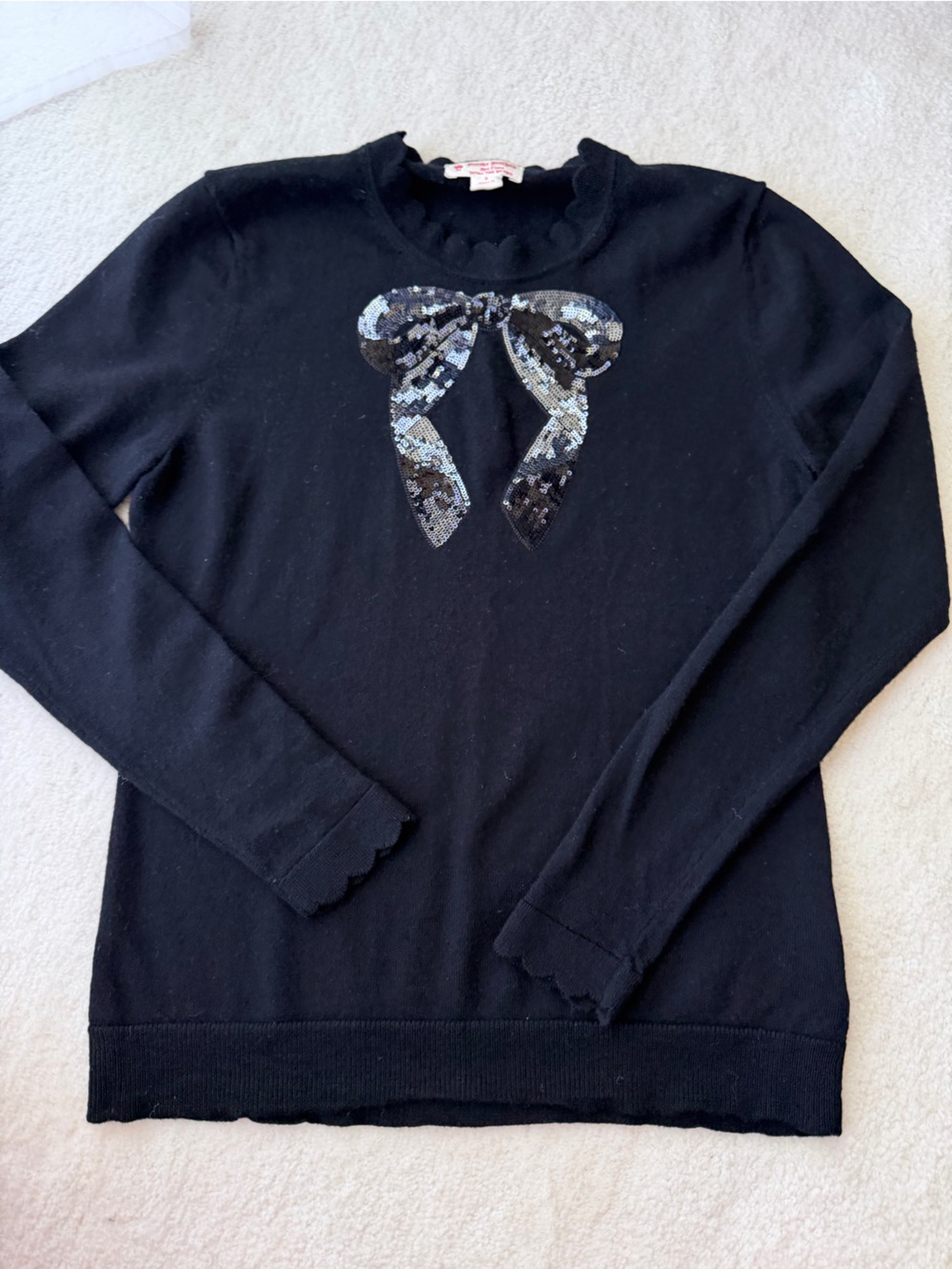 Brooks Brothers Extra Fine Merino Wool Black Sequin Bow Crewneck Sweater